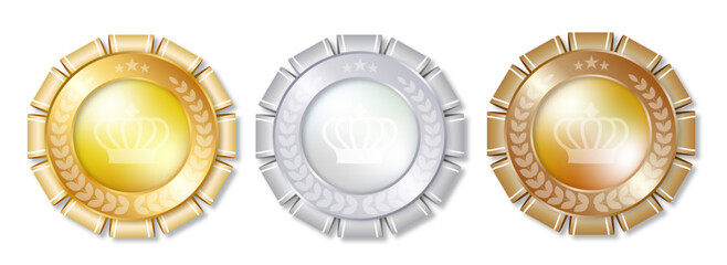 光沢のある金メダル　銀メダル　銅メダル