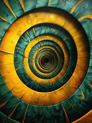 Fototapeta premium A closeup of the bottom view, a green and yellow spiral background, creating an optical illusion that appears to be spinning or swirling