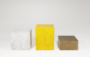 Minimal Gold Silver Bronze podium for background product stand presentation 3d rendering