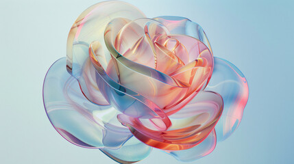 Fototapeta premium Abstract glass rose with colorful petals with copy space text for art, design, and nature.