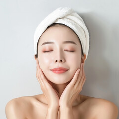 Beauty Asian women spa skin healthy on 100% isolate white background.