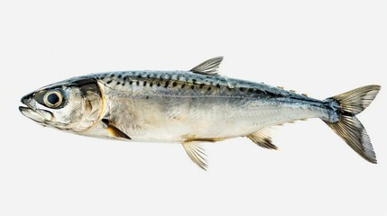 Fototapeta premium A anchovy clipart, tiny fish element, realistic illustration, silver and black, isolated on white background