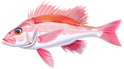 Fototapeta premium A snapper fish clipart, marine animal element, realistic illustration, silver and pink, isolated on white background