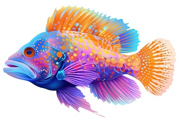 Fototapeta premium A wrasse fish clipart, ocean fish element, digital illustration, colorful, isolated on white background
