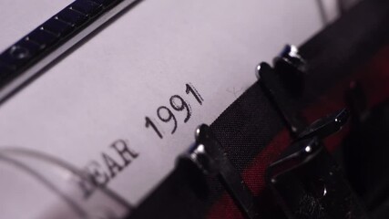 Year 1991, Typing on Blank White Paper in Vintage Typewriter, Close Up