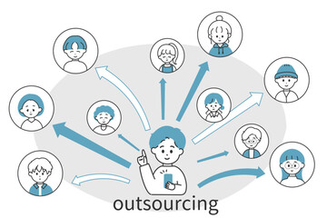 アウトソーシングをする男性のイラスト