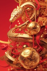 Fototapeta premium Happy New Year of the Snake according to the Chinese calendar 2025 year of the snake. Background with snake