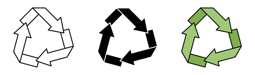 Recycling Icon Set. Twisted Arrow Symbol Isolated on White Background. Design For Applications, Posters, Web, Social Media.