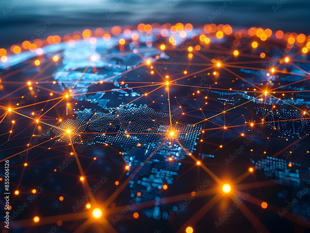 Poster interconnected global business network representing technology networking and digital communication