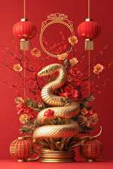 Obraz premium Happy New Year of the Snake according to the Chinese calendar 2025 year of the snake. Background with snake