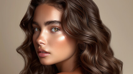 Fototapeta premium close-up of beautiful young latina woman with long wavy brunette hair, editorial photo