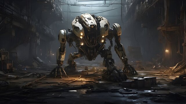 Fantasy alien planet battle: Sculpture of art robot, art robot sculpture in fantasy alien planet battle, statue of art robot amidst fantasy alien planet battle, sculpture capturing fantasy alien plane