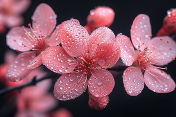 Delicate Pink Blossoms with Dewdrops