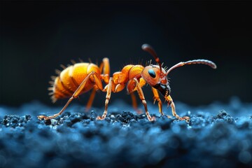 Close-Up of a Red Ant on a Dark Surface