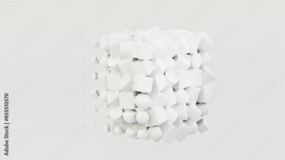 Poster Abstract of white fluid geometric background, 3d loop animation