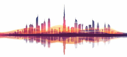 Fototapeta premium Dubai UAE city skyline with sleek silhouettes on white background
