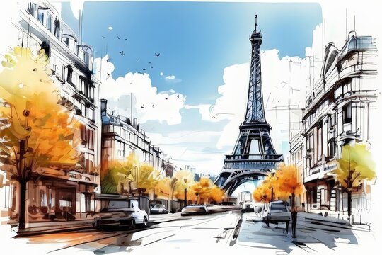 AI Image Generator, Paris street city transportation.