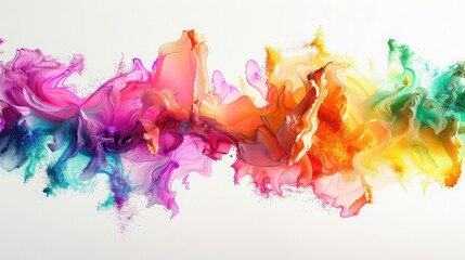 Fototapeta premium Vibrant abstract paint splash variety colors white background, creating dynamic energetic visual effect.