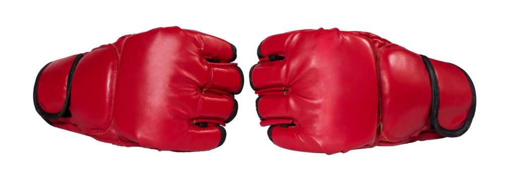A pair of red boxing Png gloves Pair of open-finger gloves with white background Kickboxing gloves, boxing gloves, MMA, mixed martial arts, pair