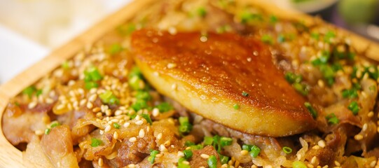 seared foie gras fried beef bento lunchbox