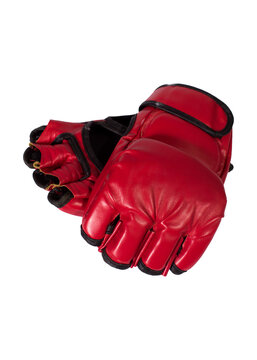 A pair of red boxing Png gloves  Pair of open-finger gloves with white background Kickboxing gloves, boxing gloves, MMA, mixed martial arts, pair