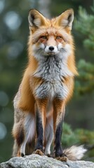 Fototapeta premium Red Fox Standing on a Rock.