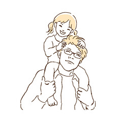 娘を肩車してニコニコしている父親_A smiling father carrying his daughter on his shoulders