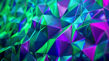 Obraz premium wallpaper modern hypnotic green little triangles patterns neon blue and green, purple, 16:9, background for banners, advertising backgrounds, website backgrounds