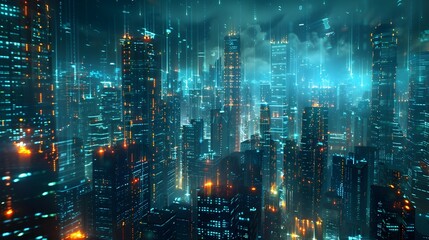 Fototapeta premium Futuristic Digital City with Real Time Data and Analytics Advanced Technology Concept with Glowing Skyline and Intelligent Infrastructure