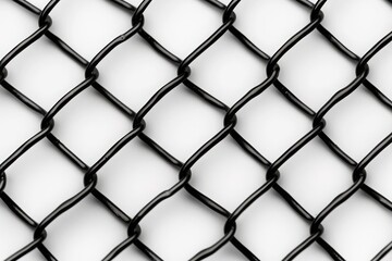 Naklejka premium Close-up of a black chain-link fence with a white background, showcasing texture and pattern in a minimalist style.
