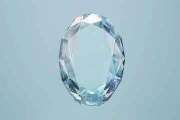 Close-up of a sparkling oval-shaped diamond or gemstone on a gradient light blue background, showcasing its clarity and brilliance.