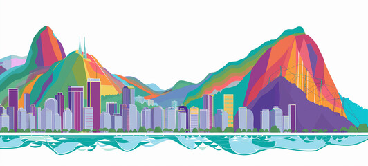 Brazil, Rio city skyline with sleek silhouettes on white background