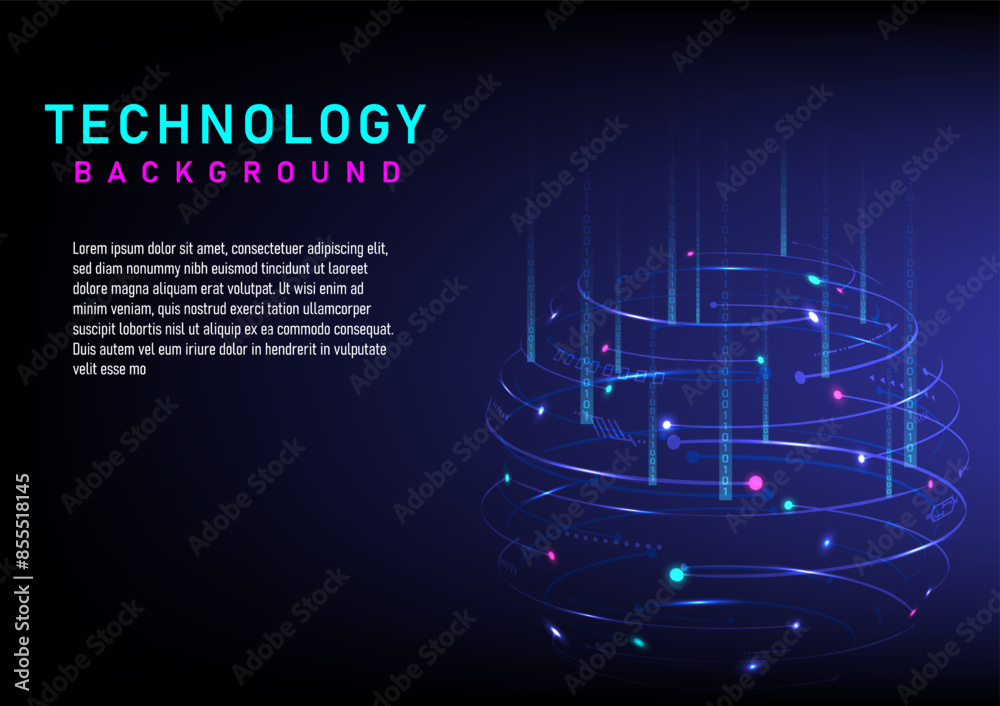 Fototapete 3d technology background global circuit glowing circle dots with elements the light square above con