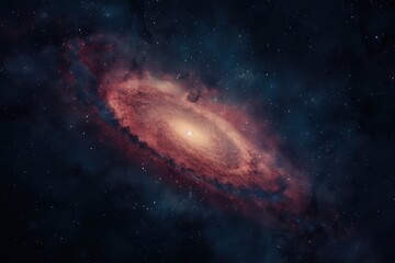 Fototapeta premium Stunning view of a spiral galaxy with glowing core and swirling arms, set against a backdrop of deep space and distant stars.