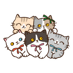 Vector Illustration of Cute Cartoon Cat Pile on Isolated Background