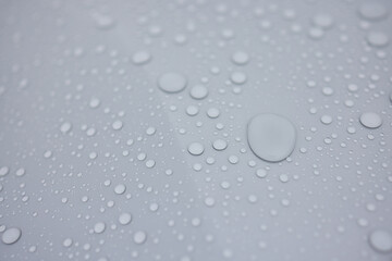 A serene image of water droplets on a smooth surface, capturing a tranquil and peaceful scene