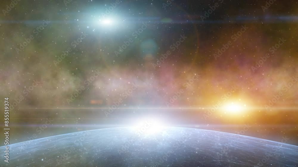 Canvas Prints artistic universe with planet and glowing star lights animation.