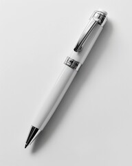 white mockup of a ballpoint pen, classic design, click mechanism,cool studio setup nice background