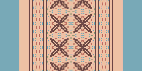 Pixel cross stitch traditional ethnic pattern paisley flower Ikat background abstract Aztec African Indonesian Indian seamless pattern for fabric print cloth dress carpet curtains and sarong