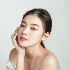 Beauty Asian women spa skin healthy on 100% isolate white background.