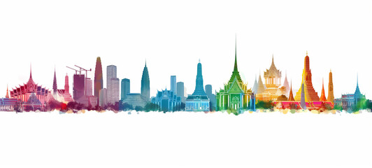 Thailand, Bangkok city skyline with sleek silhouettes on white background