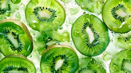 Fototapeta premium Close up of green kiwi fruit slices.