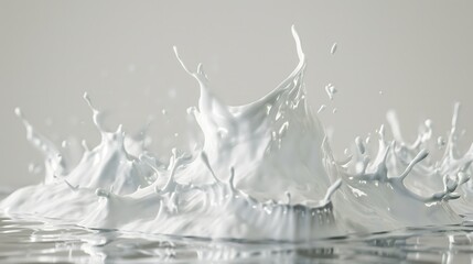 4. Produce an artistic rendering of water splashing gracefully on a white surface, portraying the dynamic movement and refreshing qualities of liquid