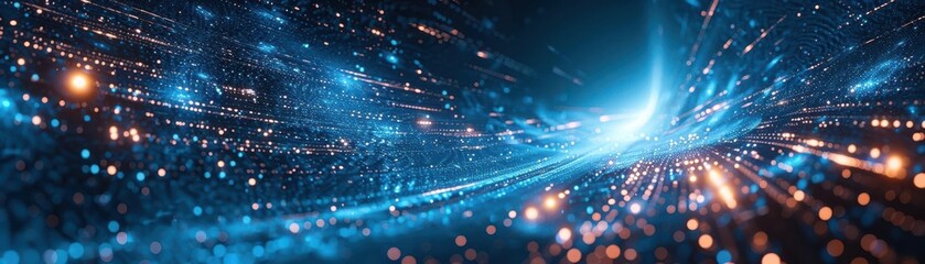 Fototapeta premium Engulfed in digital blue cyberspace, abstract virtual world, light particles, data stream flow, Connection, Mystery, Artistic, Potential