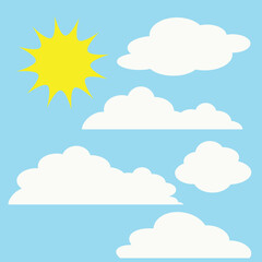 Fluffy clouds and sun  vector cartoon illustration