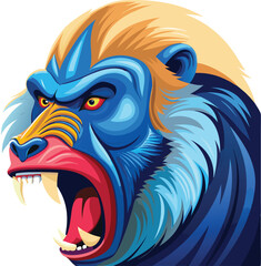 Mandrill, Mandrill Monkey with Open Mouth, Male Mandrill Showing Sharp Teeth