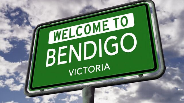 Welcome to Bendigo, Victoria, Australia, City Road Sign, Realistic 3D Animation
