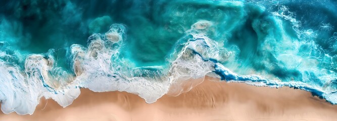 3. Produce a high-definition aerial photograph of a pristine ocean coast, revealing intricate details of turquoise waters, white foam, and untouched beaches, perfect for nature enthusiasts