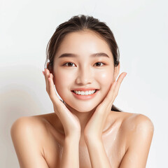 Beauty Asian women spa skin healthy on 100% isolate white background.