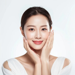 Beauty Asian women spa skin healthy on 100% isolate white background.